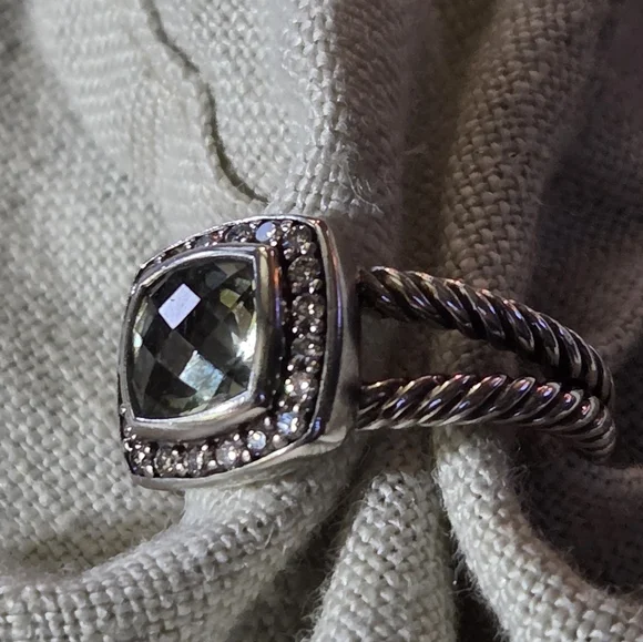 David Yurman Petite Albion Ring in Prasiolite & Diamonds, SS, Size 5.5 - Picture 8 of 13